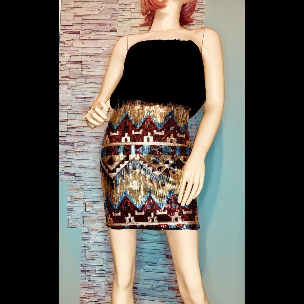 C’EST ‘TOI • Sequin Tribal Minidress/ (S) NWT!